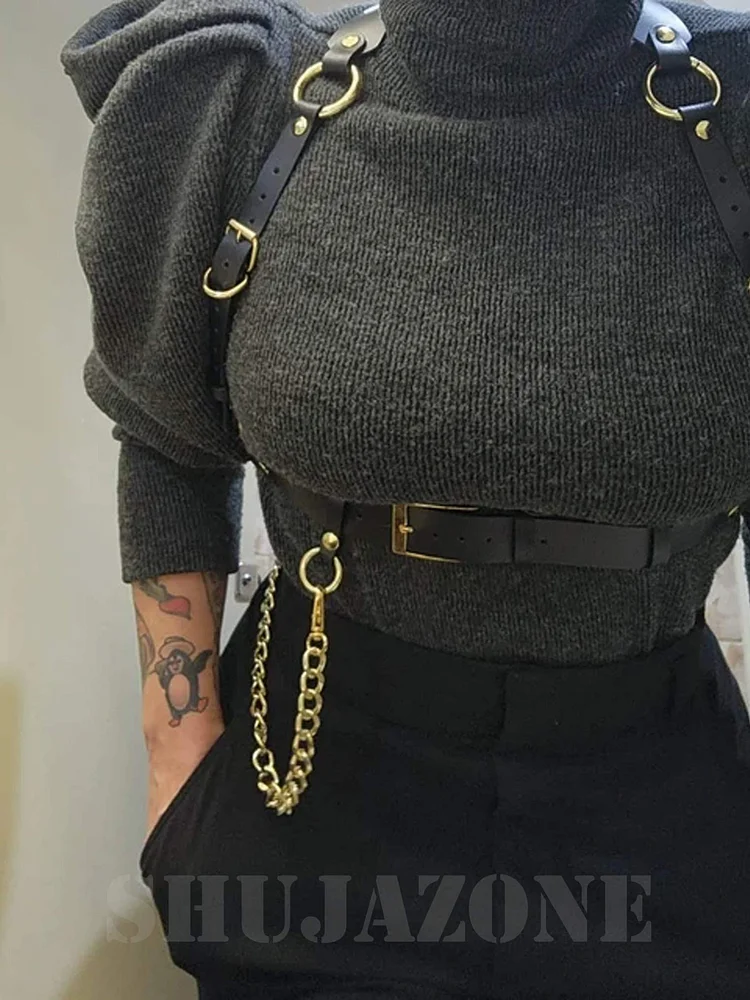 pornhint Pornhint Soft Leather Gothic Harnesses Plus Size Body Top Waist Adjustable Vegan Styles Chest Suspender, Woman Under Bust Casual Top Clubwear Outfits leather harness women