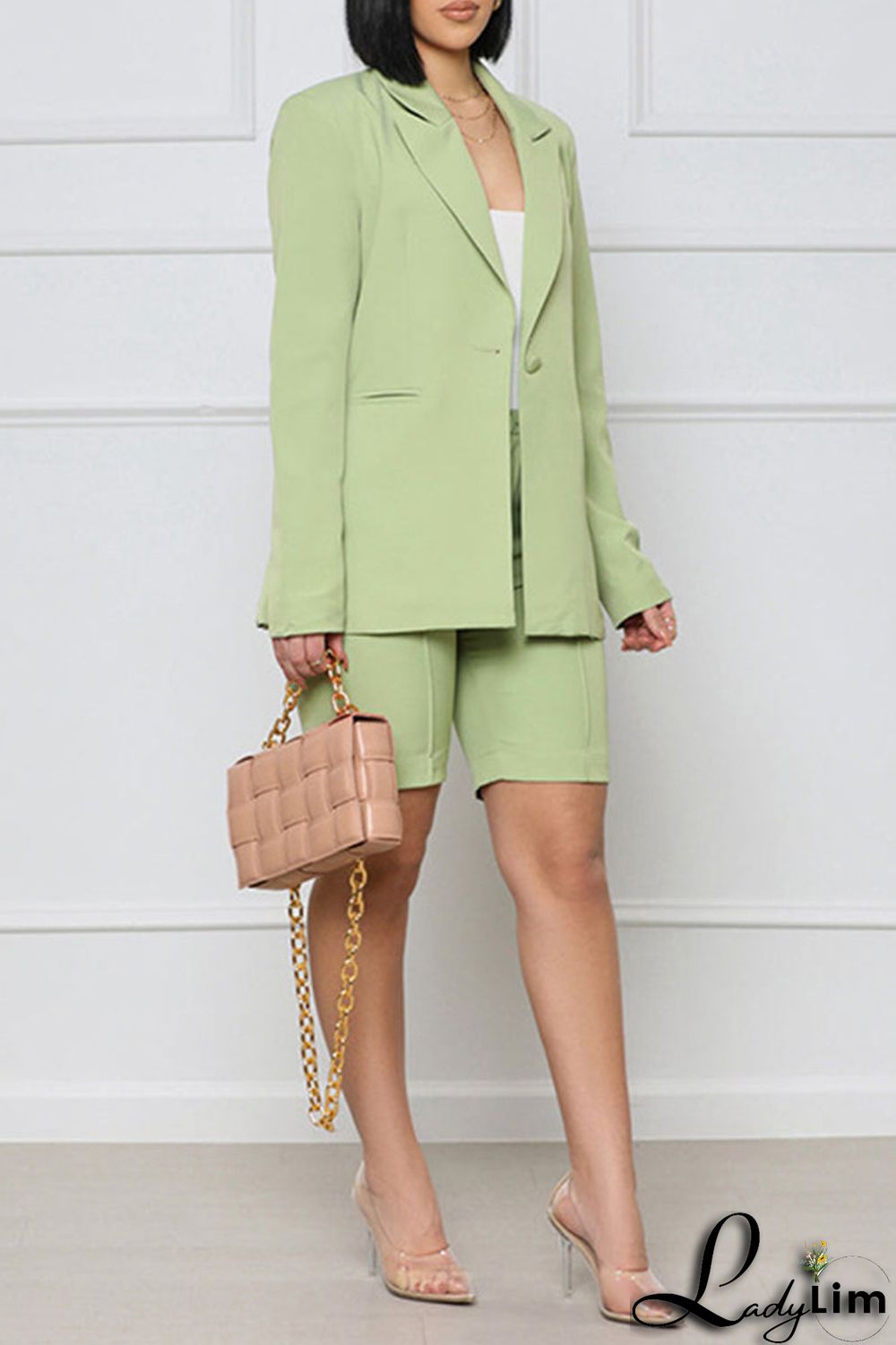 Yellow Casual Solid Patchwork Buttons Turn-back Collar Long Sleeve Two Pieces