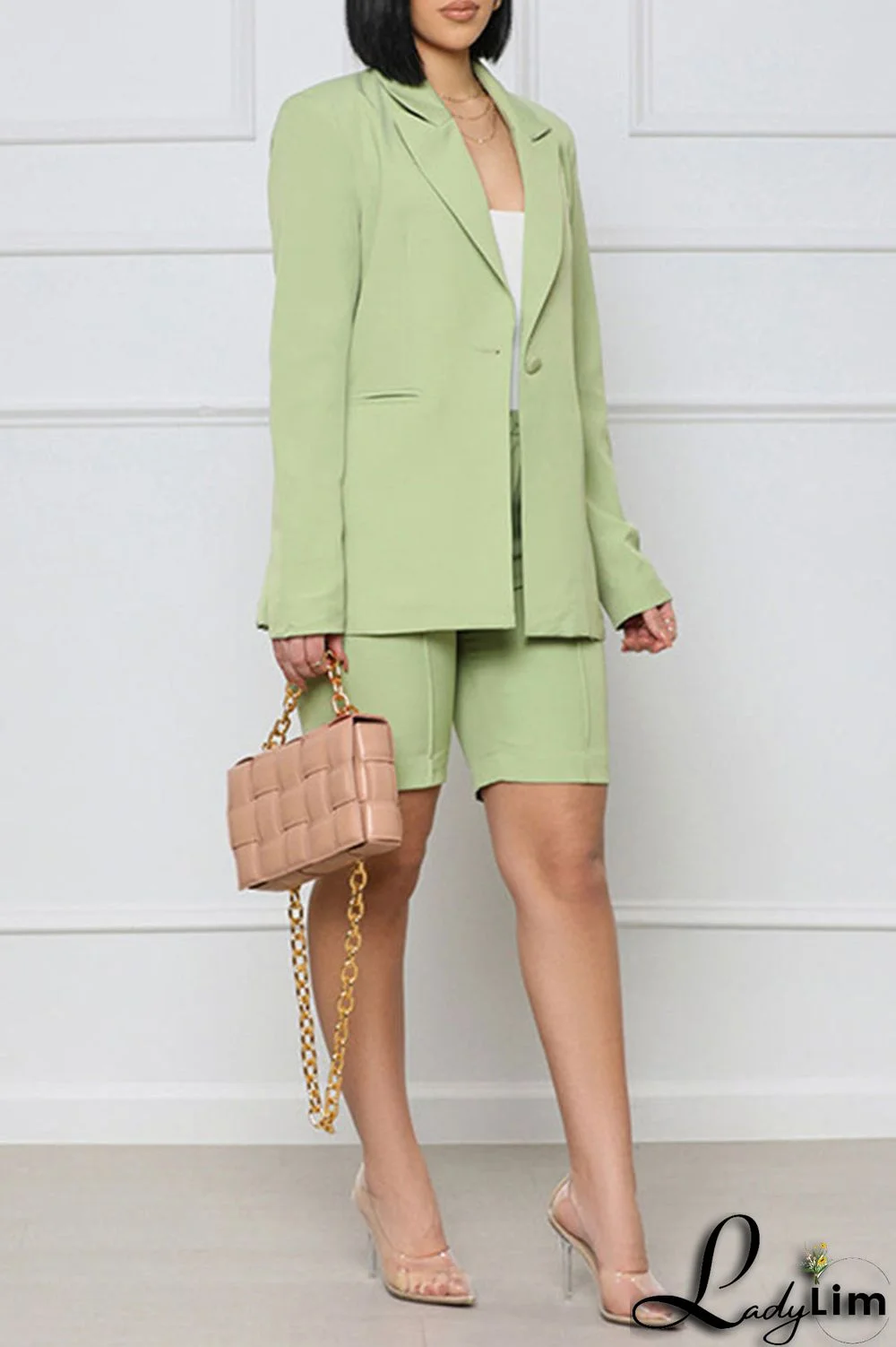 Yellow Casual Solid Patchwork Buttons Turn-back Collar Long Sleeve Two Pieces