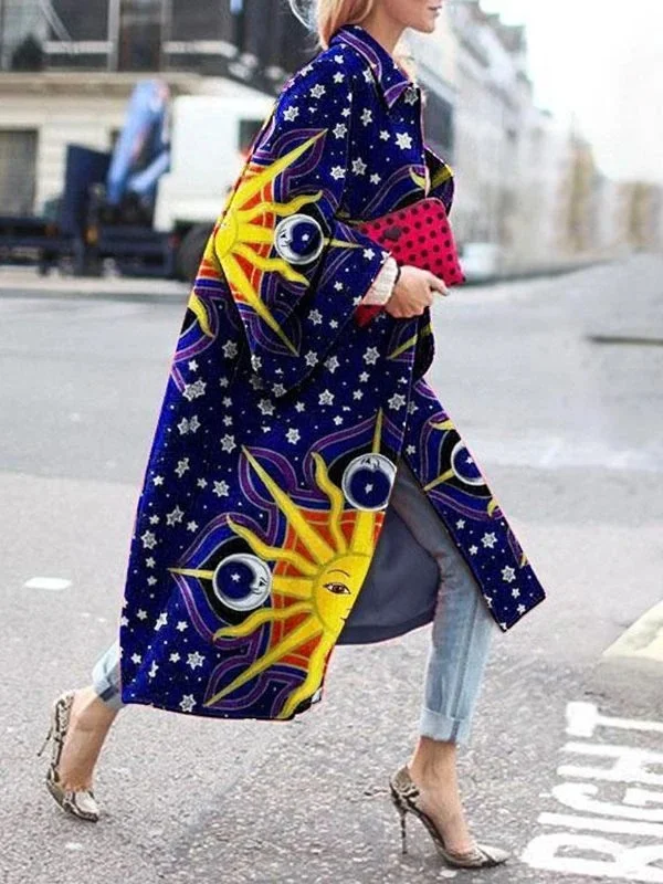 Uveng Uveng Spring And Autumn Wishebay Long Horn Sleeve Coat Print Loose Wind Coat Woman