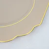 10 Pack | 11" Taupe Hard Plastic Baroque Dinner Plates with Gold Rim, Heavy Duty Disposable Dinnerware