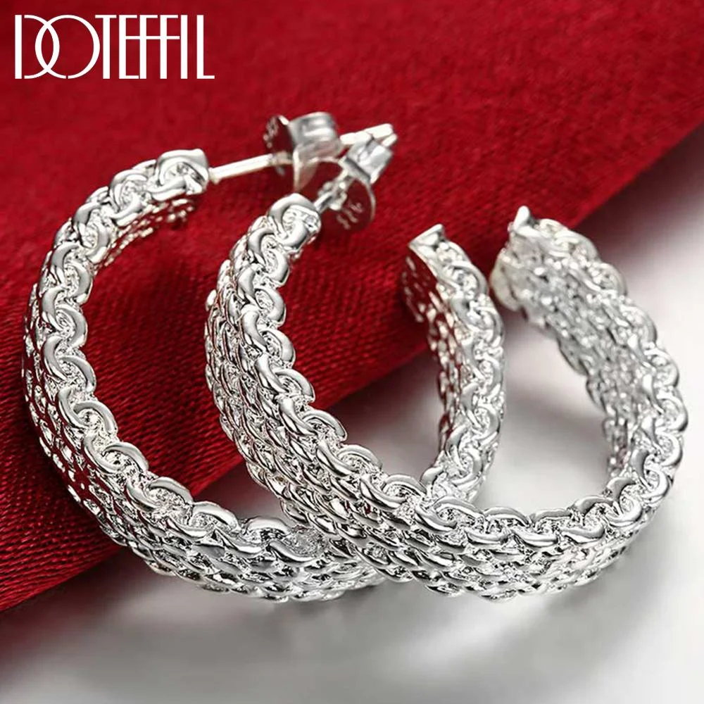 DOTEFFIL Fashion 925 Sterling Silver Earring For Women Round Stud Earring Jewelry 