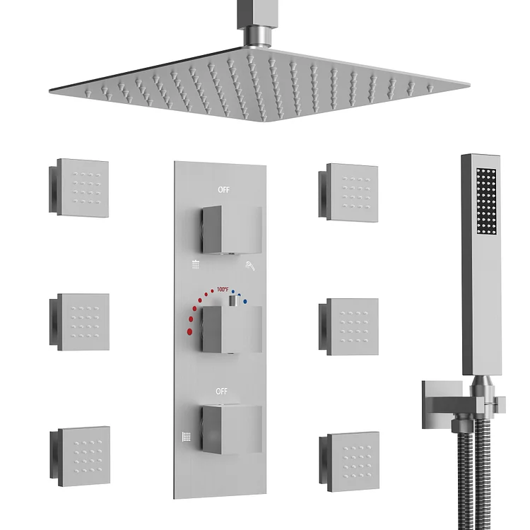 EVERSTEIN Thermostatic Rainfall Shower System in Brushed Nickel SFS1004-NK12
