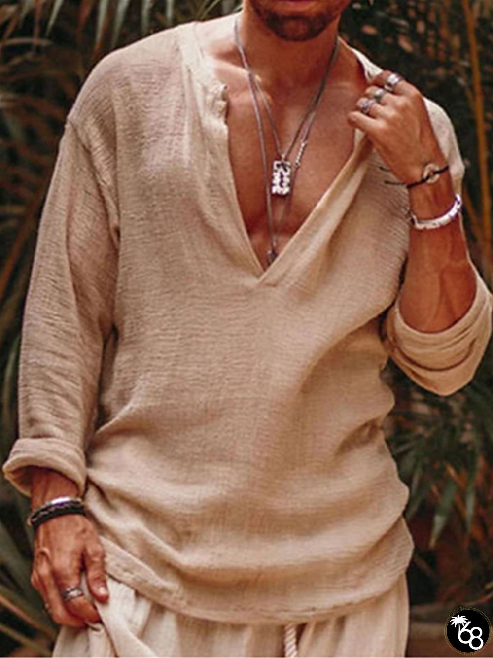 Men's Linen Shirt Shirt Summer Shirt Beach Shirt Green Beige Long Sleeve Solid Color V Neck Summer Spring Outdoor Street Clothing Apparel | 168DEAL