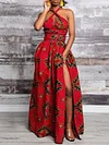 Split-Side Lace-Up Condole Belt Maxi Dresses