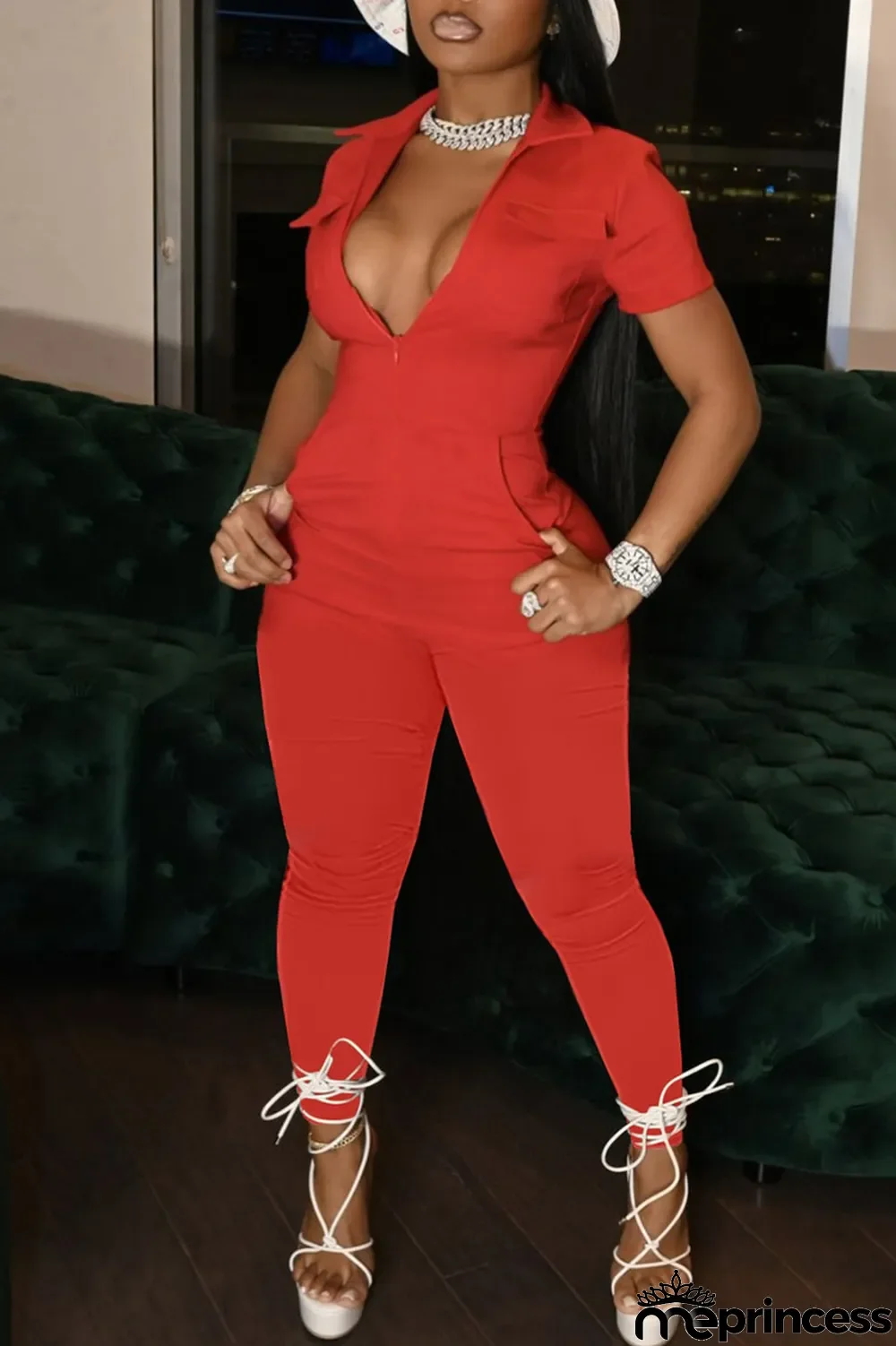 Khaki Casual Solid Split Joint Zipper Collar Regular Jumpsuits