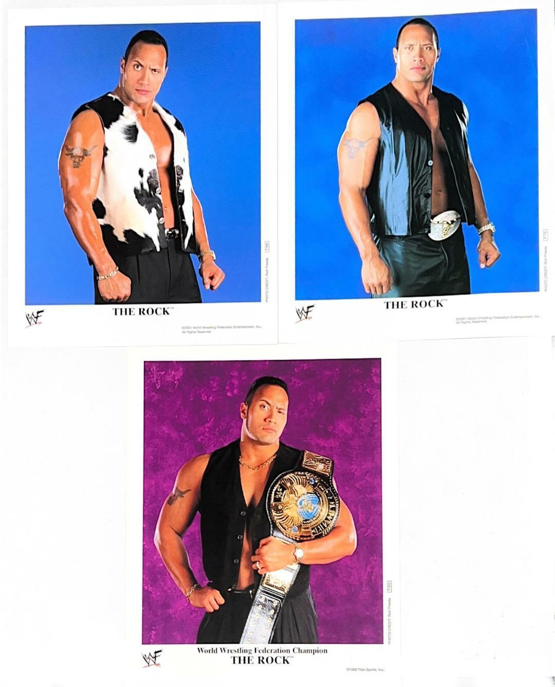 WWE THE ROCK LOT OF 3 OFFICIAL LICENSED AUTHENTIC ORIGINAL 8X10 PROMO Photo Poster paintingS