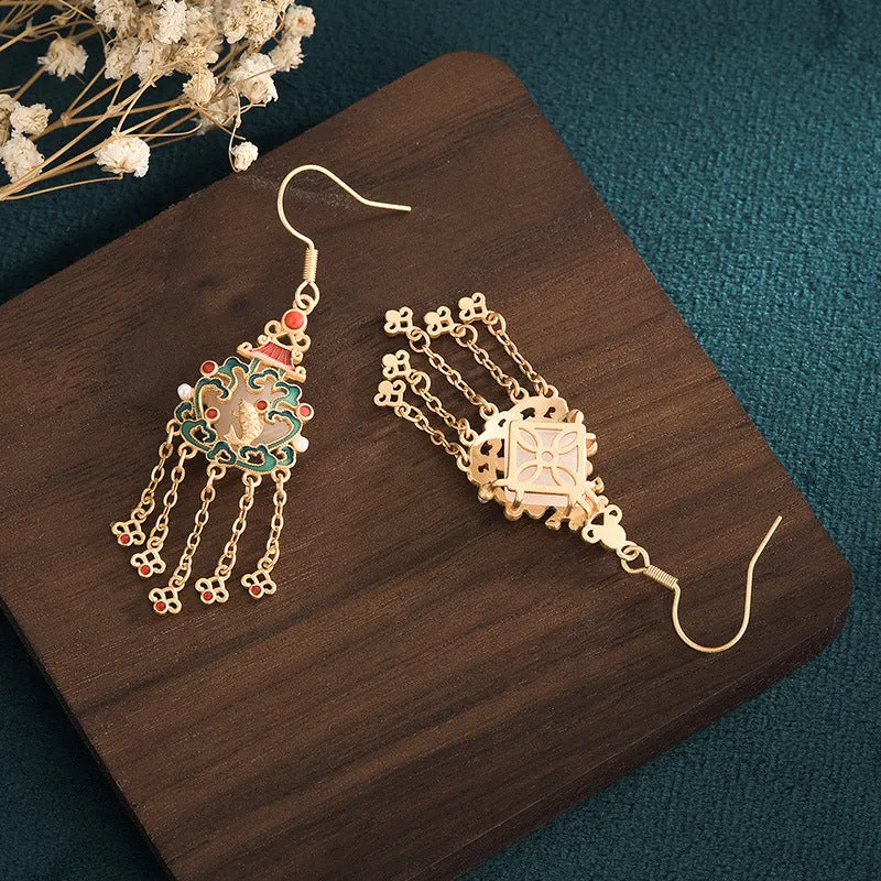 Chinese Style Fish Leaping Tassel Drop Dangle Earrings