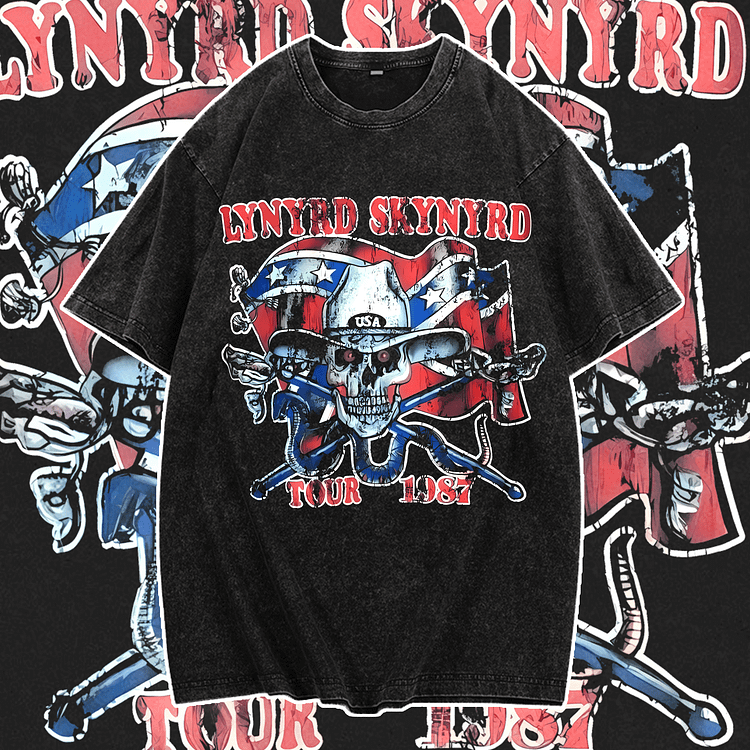 Davidhawaii100% Cotton Casual Bold Vintage Flag Skull Street T-Shirt - 100% Cotton
