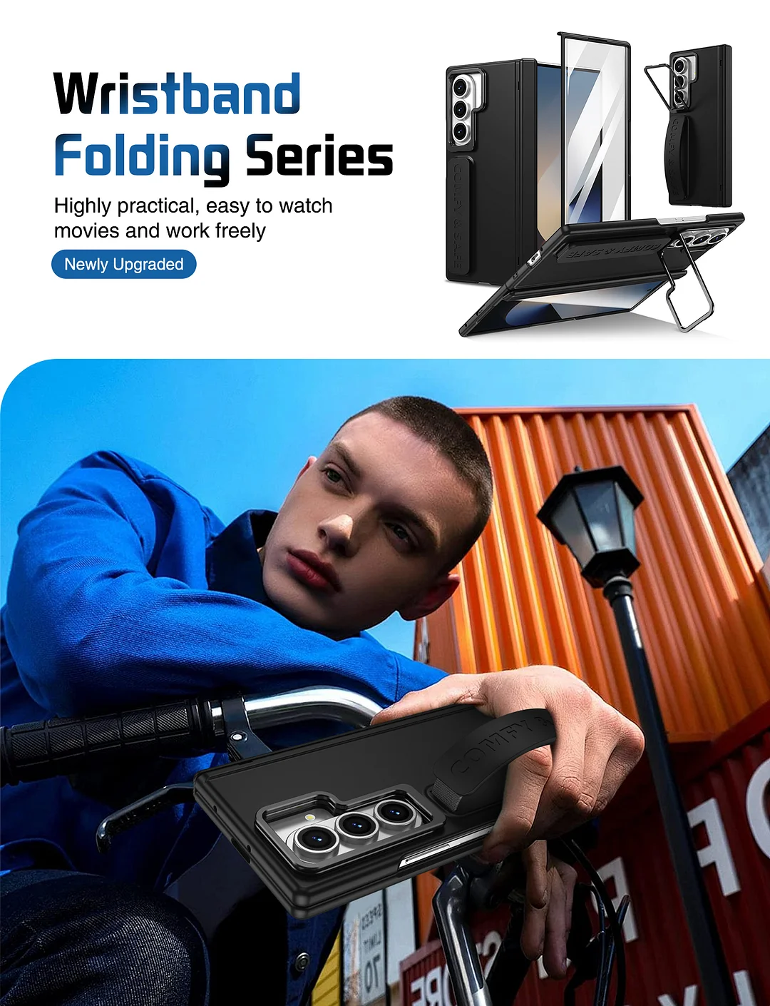 Samsung Galaxy Z Fold 7 Black Case|With Tempered Film|Bracket Function--[GUCCLV]