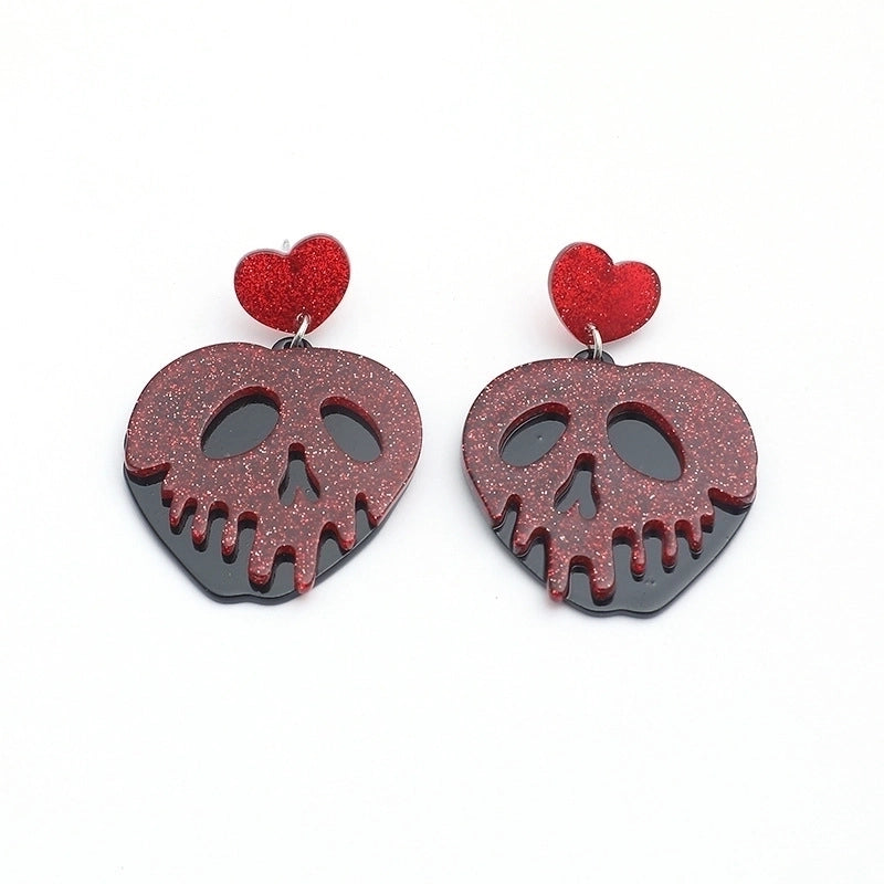 European And American Fashion Cool Creative Funny Quirky Earrings Retro Trend Heart-shaped Pendant Hollow Skull Earrings