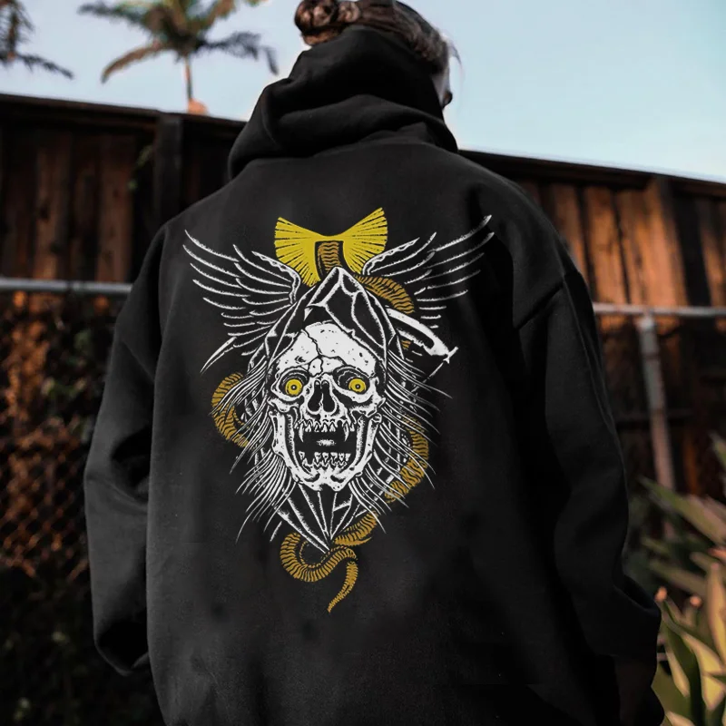 UPRANDY Horrible Skull Printed Casual  Men's Hoodie -  UPRANDY
