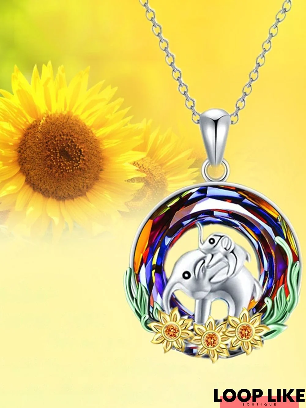 Fashion Vintage Colored Gemstone Sunflower Mother and Son Family Necklace Mother's Day Gift