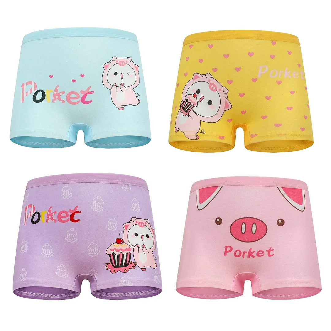 4 Pieces/Lot 2-12Y Children Underwear High Quality Cotton Girls Panties Cute Cat Pattern Kids Boxer Briefs Child Soft Girl Pants
