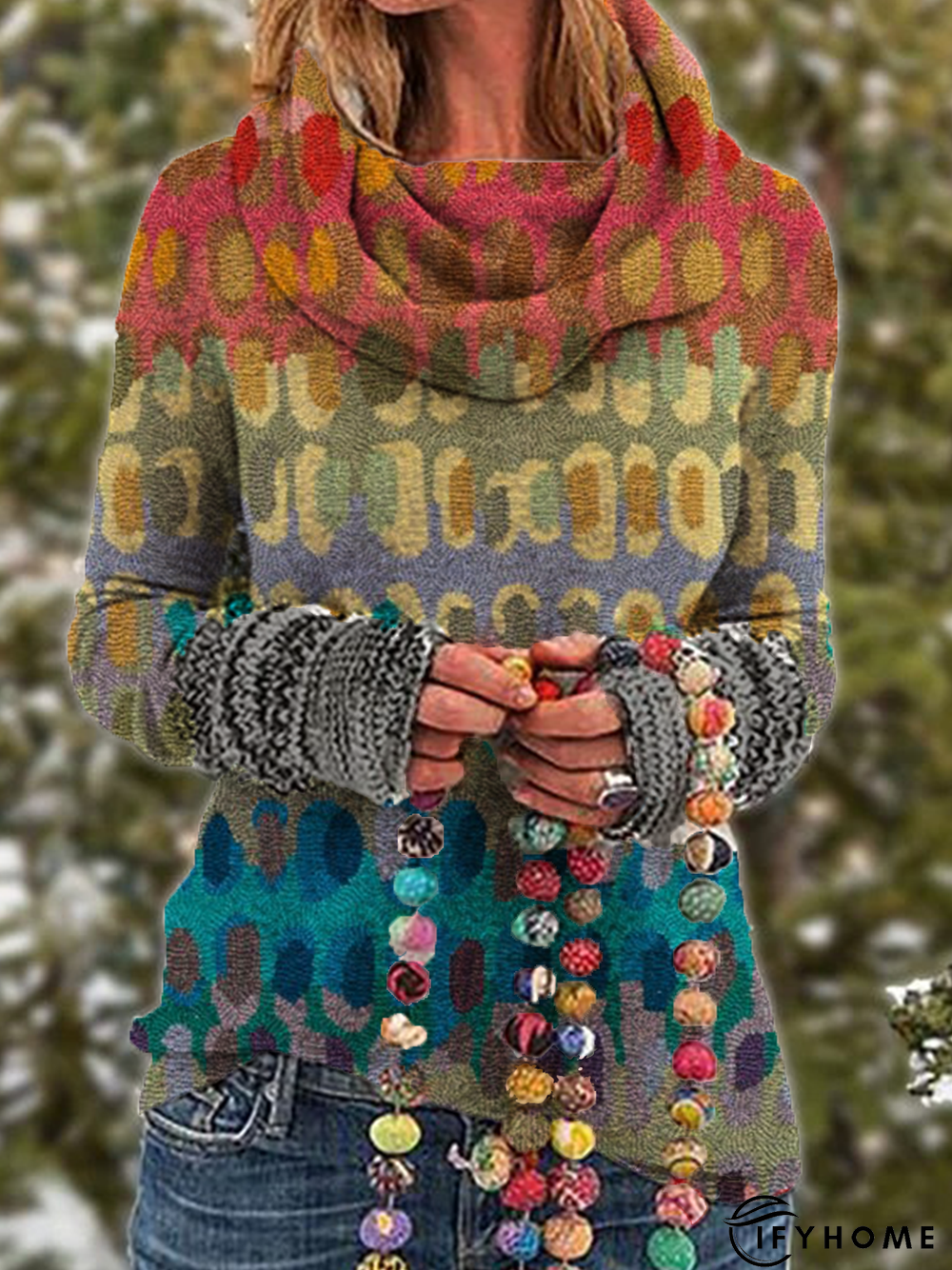 Long Sleeve Floral-Print Cotton Tunic Top | IFYHOME