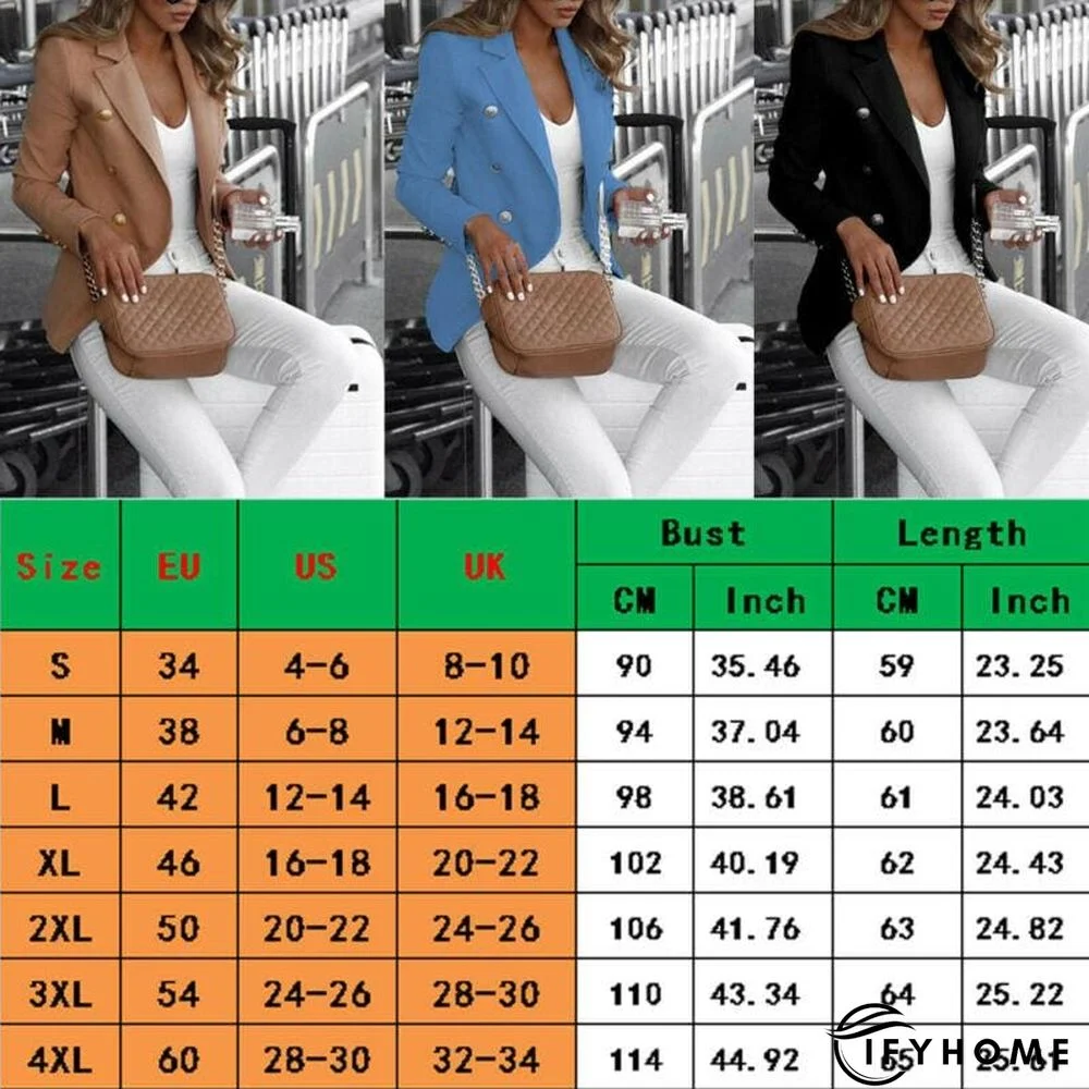 Women's Button Lapel Slim Long Sleeve Blazer Office Ladies Workout Casual Coat Suit Tops Jacket Outwear Streetwear | IFYHOME