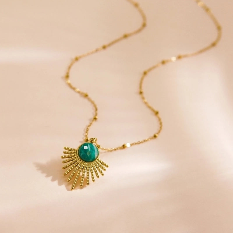 3 Pieces 304 Stainless Steel 14K Gold Plated Ig Style Vintage Style French Style Inlay Geometric Natural Stone Pendant Necklace