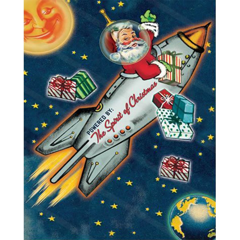 Santa Claus on Rocket - Full Round - Diamond Painting (40*50cm)