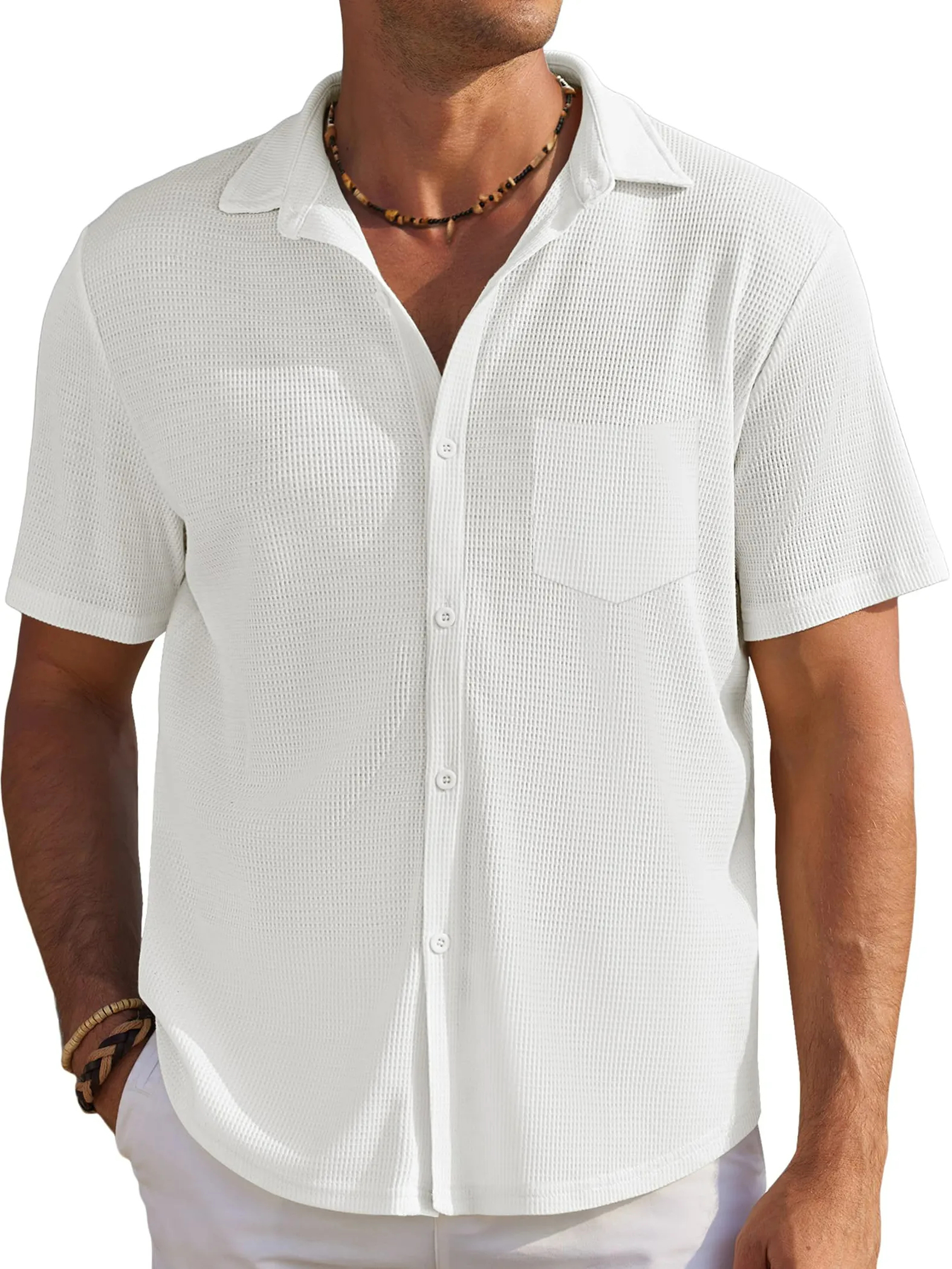 Men's Solid Color Comfortable Waffle Simple Daily Short Sleeve Shirt PLUSCLOTHESMAN