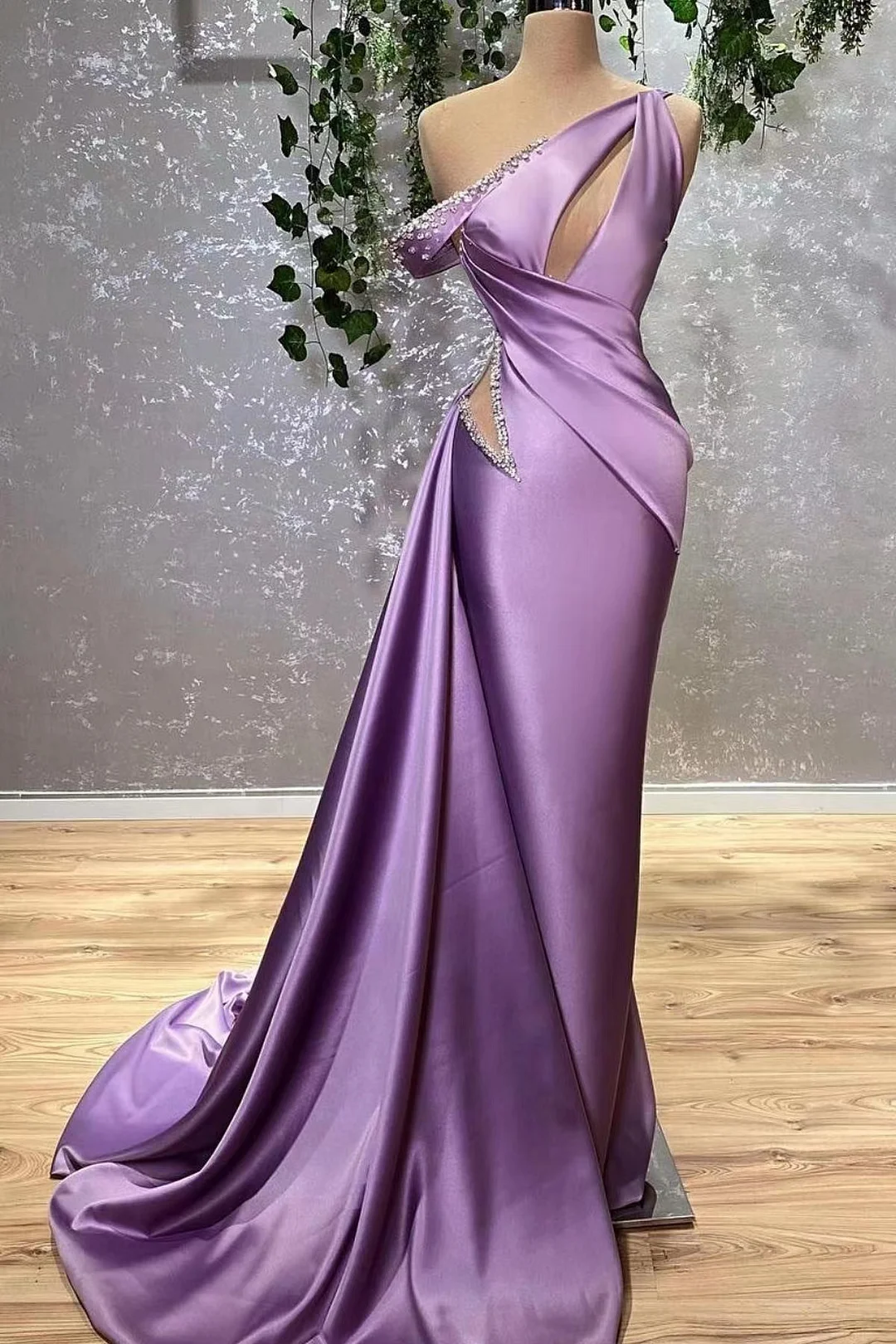Miabel Lilac Off-The-Shoulder Mermaid Prom Dress Sleeveless With Rhinstone