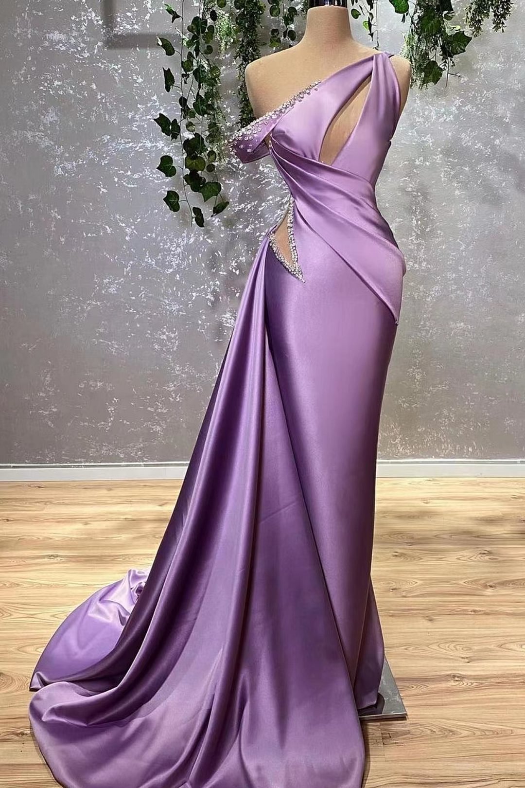 Lilac Off-The-Shoulder Sleeveless Mermaid Prom Dress With Rhinstone ED0369