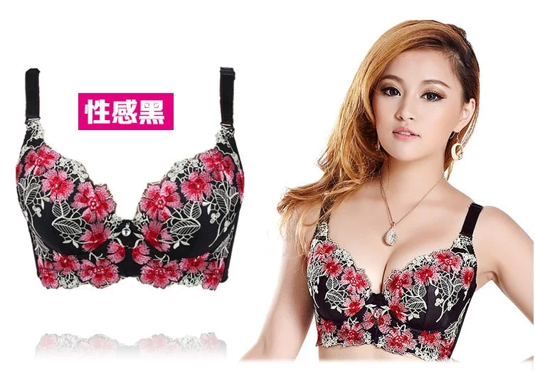 New Hot Fashion Women Sexy Bra Underwear 32-38 A-D Lace Push Up Deep V Bra Women Embroidery Plus Size Bra Women Sexy Bra