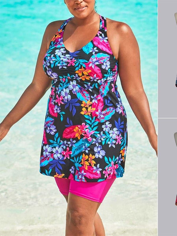 Plus Size Swimwear Sleeveless Floral Printed Tankini