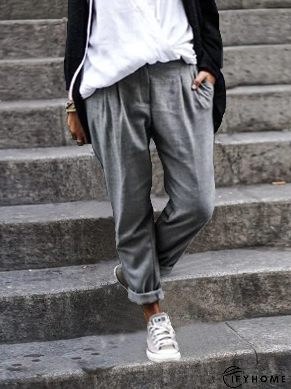 zolucky Solid Cotton-Blend Pants | IFYHOME