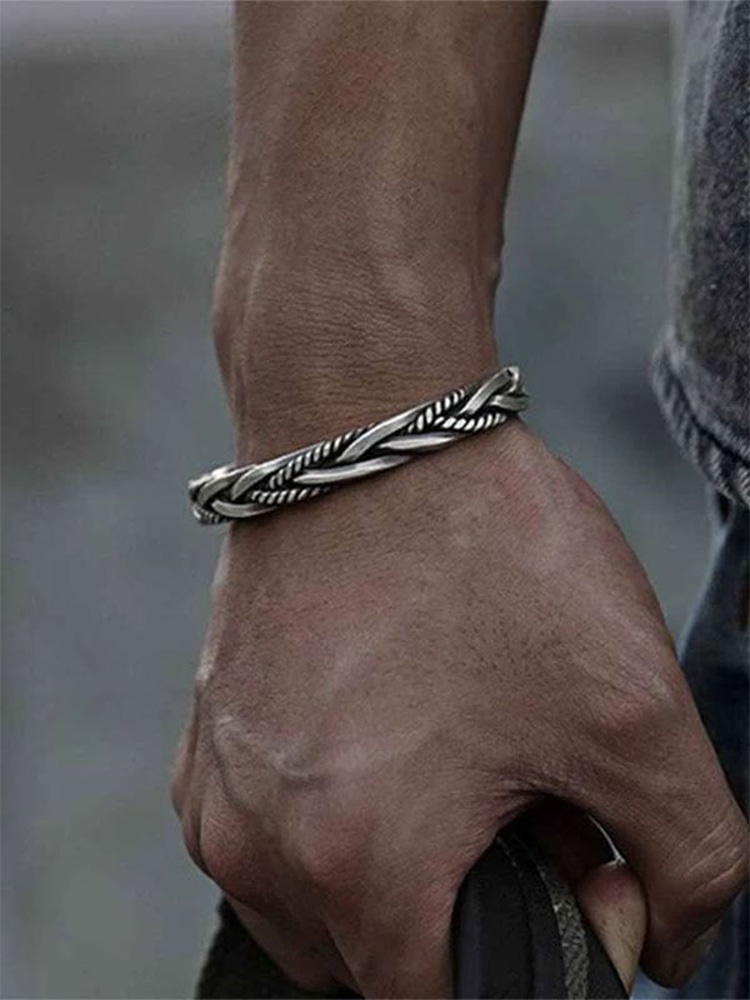 Comstylish Men's Retro Woven Twist Open Bracelet
