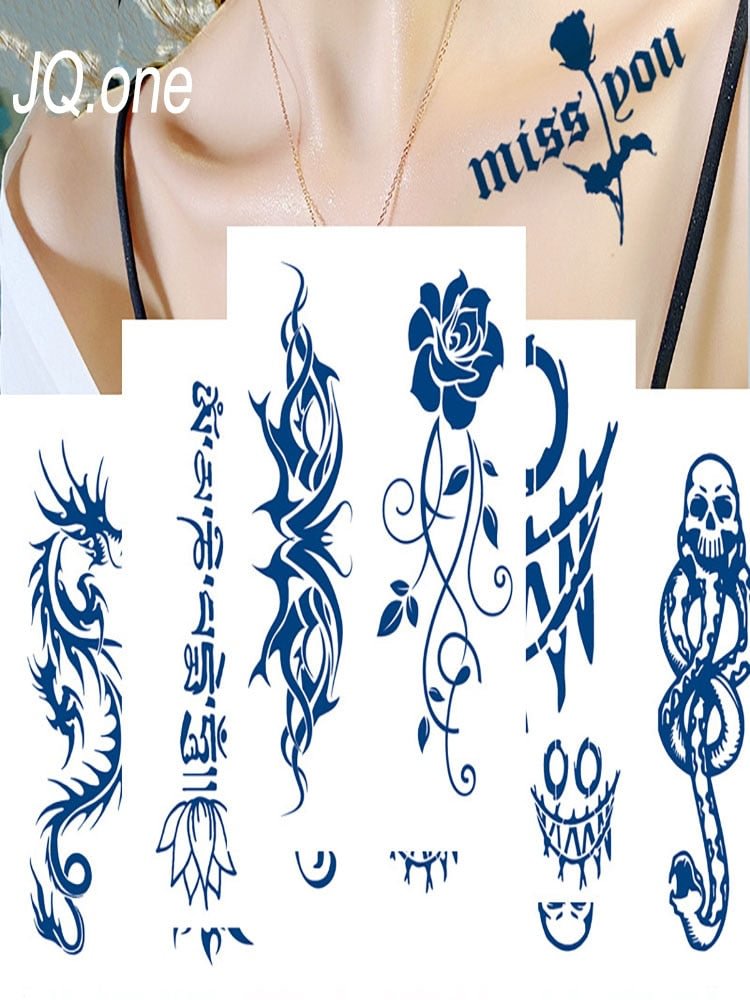 Semi-permanent Waterproof Temporary Tattoo Rose Letter Body Art Tattoo Sticker Full Fake Tatoo Women Men