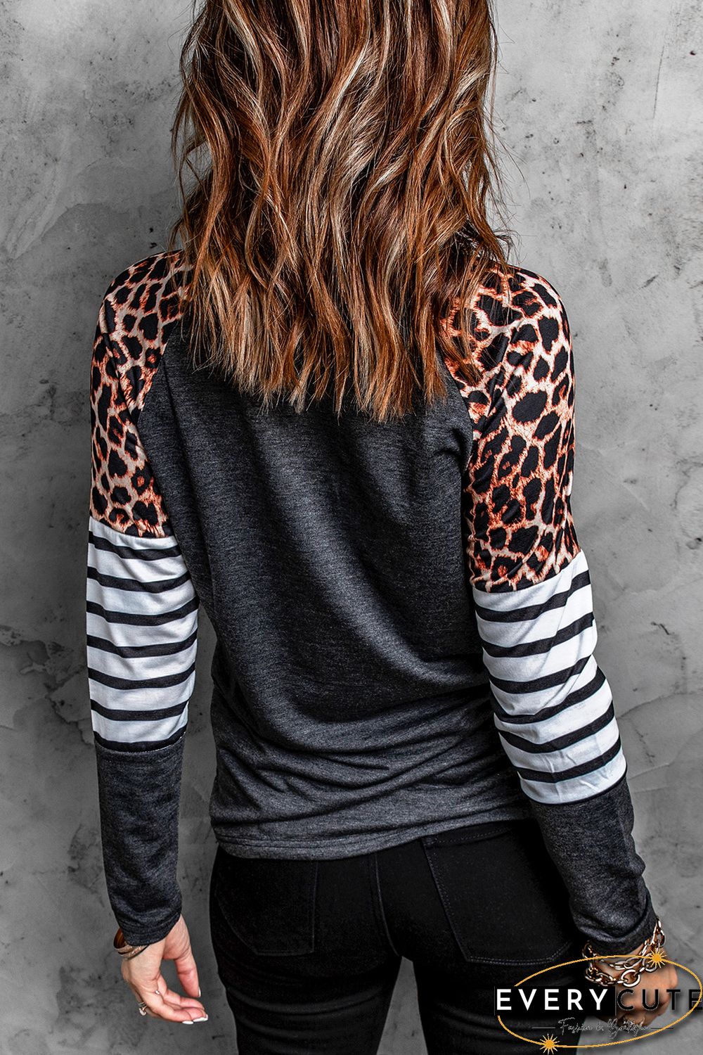 MERRY CHRISTMAS Leopard Plaid Trees Raglan Top