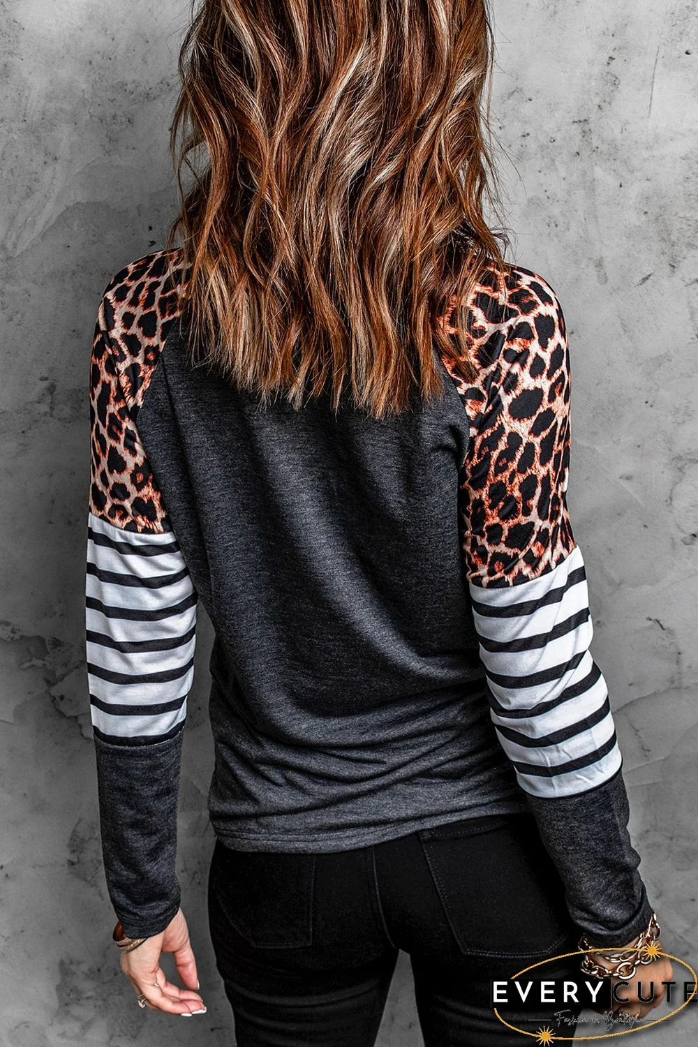 MERRY CHRISTMAS Leopard Plaid Trees Raglan Top