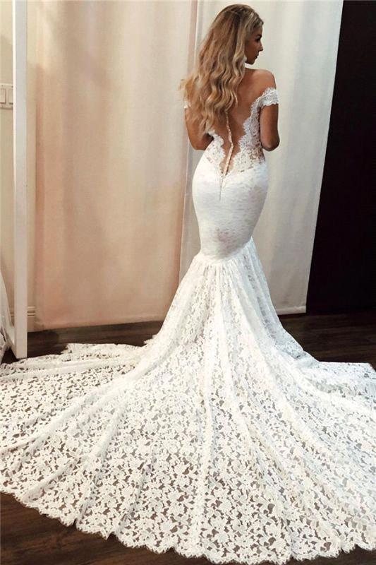 Daisda Romantic Off the Shoulder Floor-length Mermaid Wedding Dress With Appliques Lace