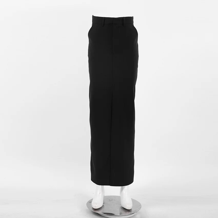 Cartoonh Black Long Skirt For Women Casual Streetwear High Waist Slim Bodycon Skirts Split Out Ladies Basic Straight Maxi Skirt
