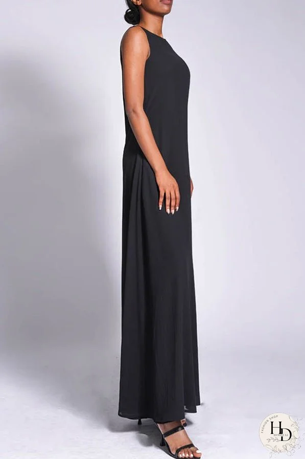 Casual Round Neck Solid Maxi Dress