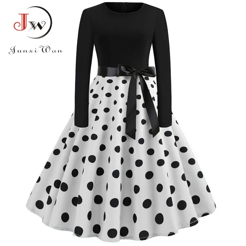 Floral Print Vintage  Women New Spring Elegant Party Long Sleeve Casual Black Patchwork Midi Dress