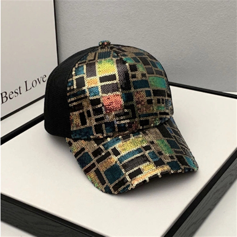 Women’s Streetwear Shiny Solid Color Sequins Curved Eaves Baseball Cap