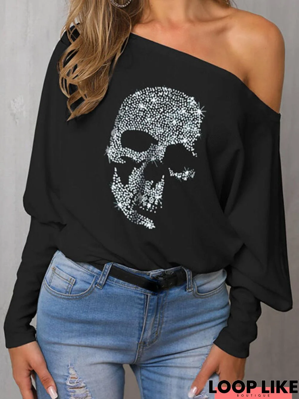 One Shoulder Casual Long Sleeve Top