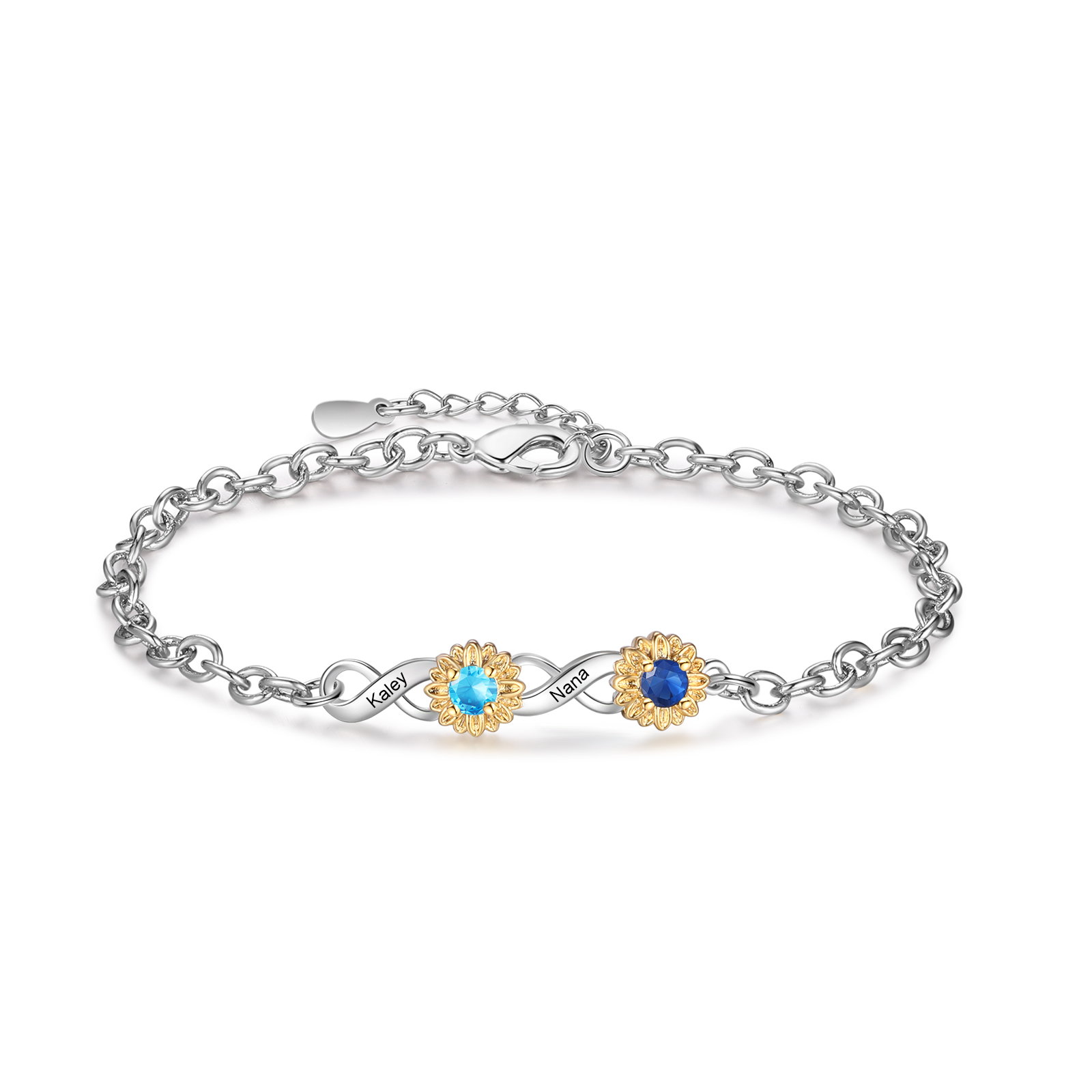 Personalised Women's Bracelet Custom 2 Birthstones & 2 Names Infinity Bracelet Birthday Gift for Ladies Girls