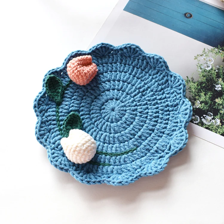  Lulusnow Handmade Blue Tulip Crochet Coasters