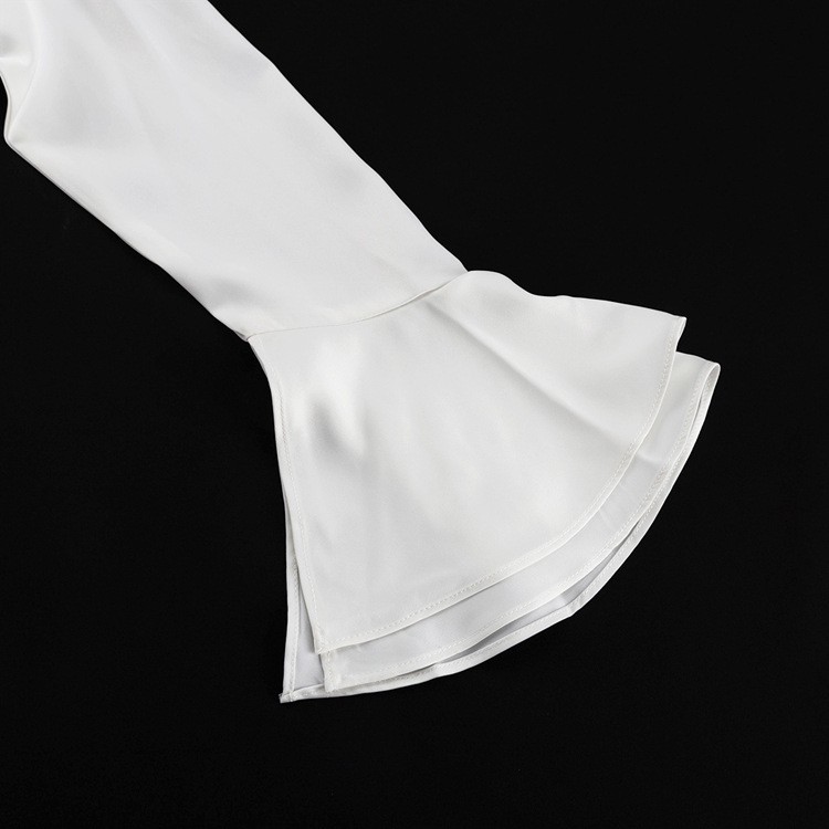 Ootddress Ruffled Elegant For Women Long Dress Fashion V-Neck Patchwork Long Sleeve Slim Party Dress Gown White Spring Maxi Dress
