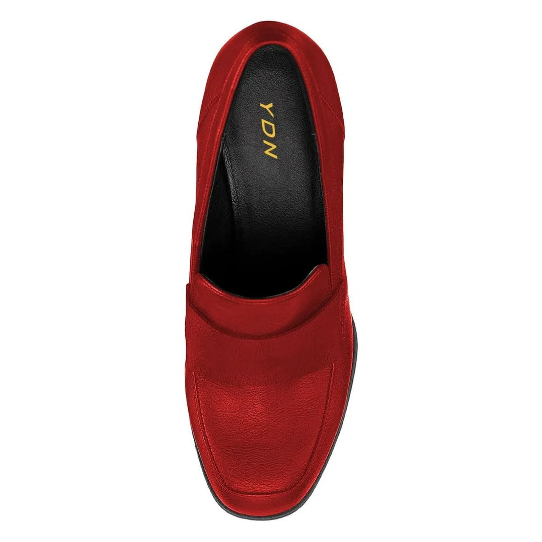 Elegant Round Toe Red Wedge Heeled Loafers Women with Platform