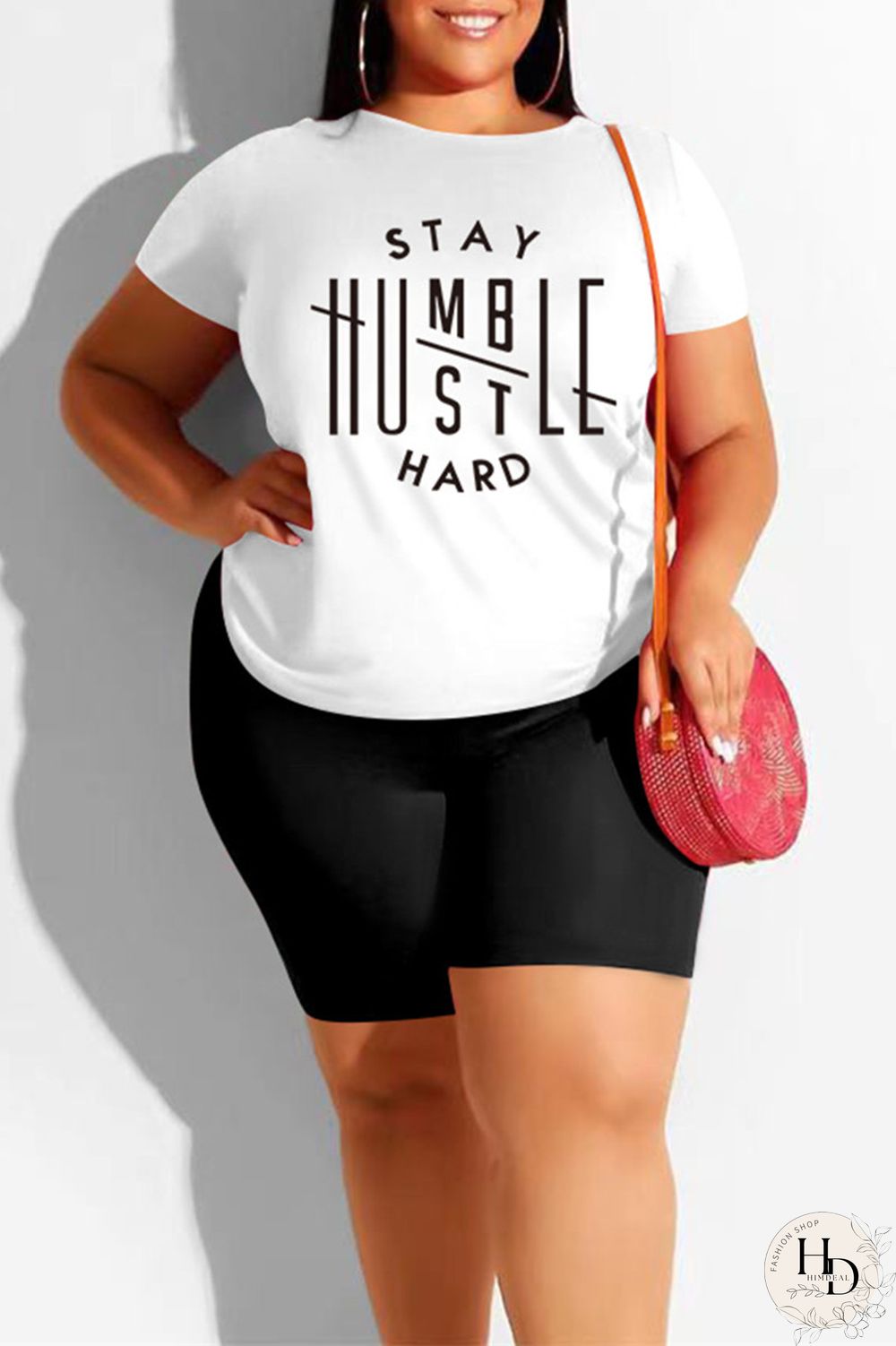 Black Fashion Casual Print Basic O Neck Plus Size Two Pieces