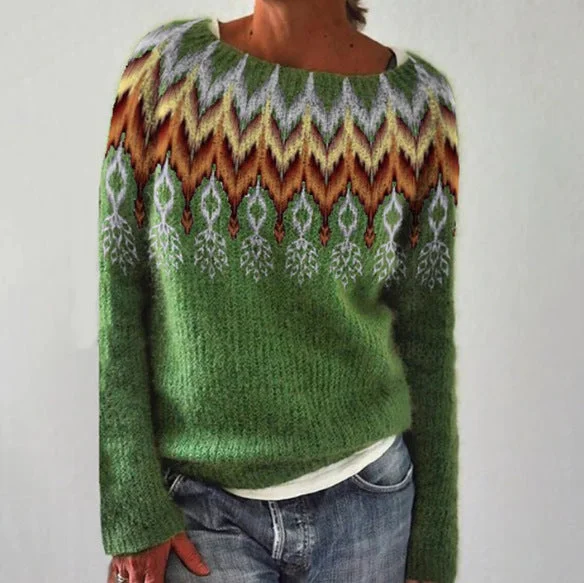 Uveng Round Neck Multicolor Loose Pullover Sweaters