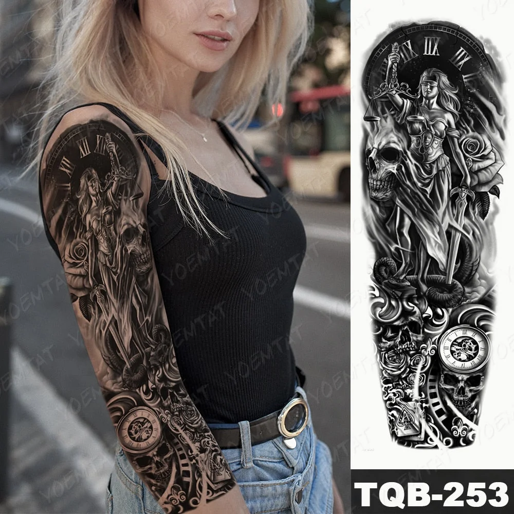 Large Arm Sleeve Tattoo Warrior Soldier Dragon Waterproof Temporary Tatto Sticker King Lion Universe Body Art Full Fake Tatoo