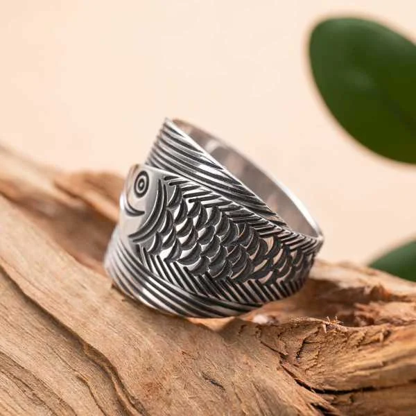 Sterling Silver Vintage Lucky Fish Personalized Ring