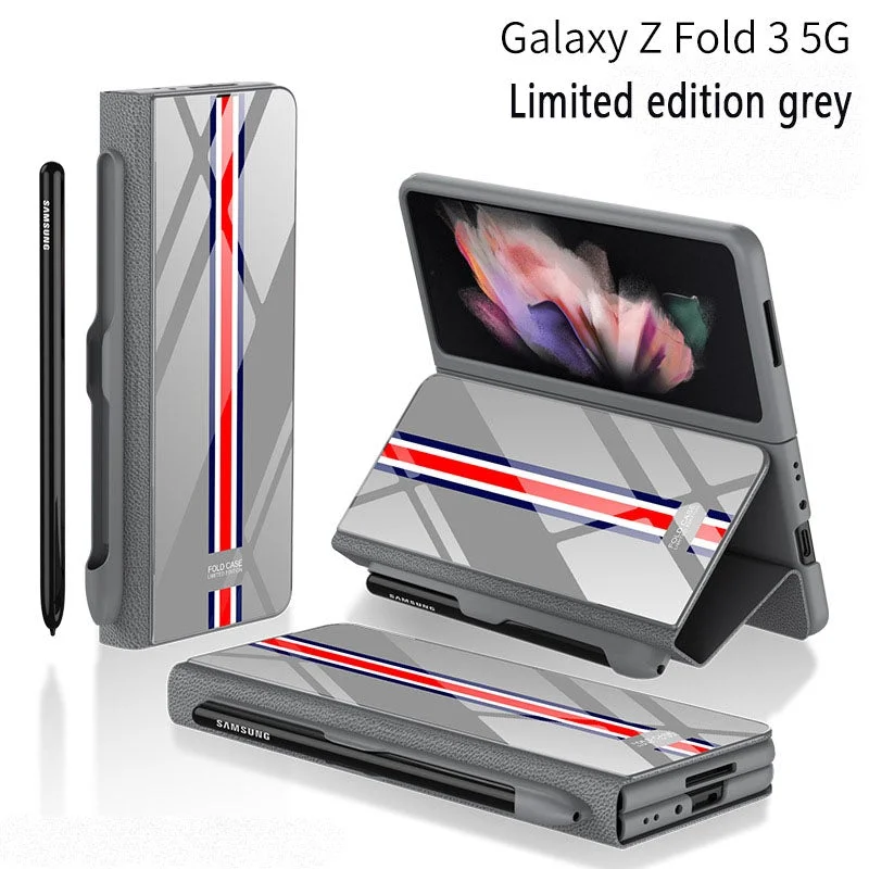 High-end Side Pen Slot Carbon Fiber Embossed Glass Phone All-Inclusive Z Fold 5 Case