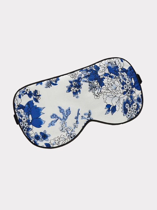 Masque de nuit en soie style de luxe floral motif de porcelaine bleue et blanche-Soieplus