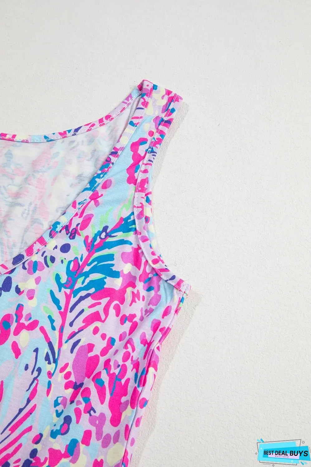 Purple Abstract Floral Print Sleeveless Maxi Dress