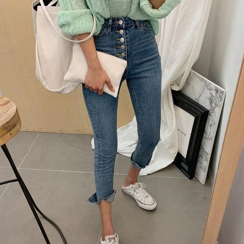 2021 Autumn High Waisted Jeans Women Slim Pencil Pants Mom Jeans Casual Denim Skinny Jeans Woman High Waist Mujer Trousers 10407